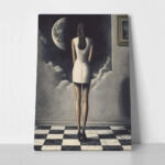 Πινακας σε καμβά WOMAN STARING AT THE MOON RETRO DREAMSCAPE