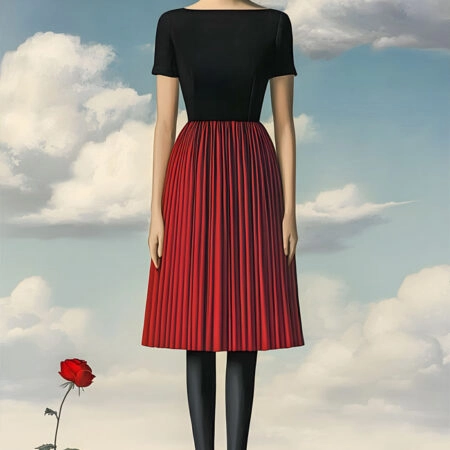 Πινακας σε καμβά WOMAN WITH RED DRESS AND ROSE RETRO DREAMSCAPE - Μοδα και Διασκεδαση Sticky 6