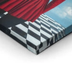Πινακας σε καμβά WOMAN WITH RED DRESS ON CHESSBOARD RETRO DREAMSCAPE