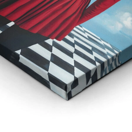 Πινακας σε καμβά WOMAN WITH RED DRESS ON CHESSBOARD RETRO DREAMSCAPE - Πορτραιτα και Φιγουρες Sticky 2