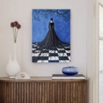Πινακας σε καμβά WOMAN WITH ROOTED BLACK DRESS RETRO DREAMSCAPE