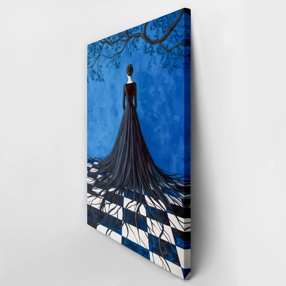 Πινακας σε καμβά WOMAN WITH ROOTED BLACK DRESS RETRO DREAMSCAPE
