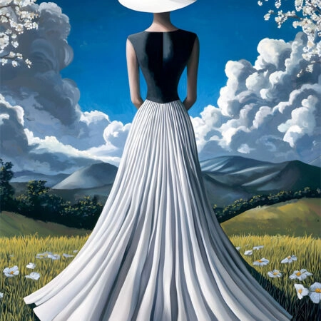 Πινακας σε καμβά WOMAN WITH WHITE DRESS IN FIELD RETRO DREAMSCAPE - Μοδα και Διασκεδαση Sticky 6