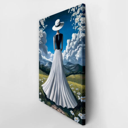 Πινακας σε καμβά WOMAN WITH WHITE DRESS IN FIELD RETRO DREAMSCAPE - Μοδα και Διασκεδαση Sticky 3
