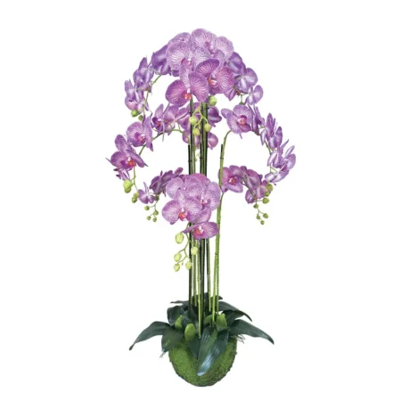 ΦΥΤΟ ΟΡΧΙΔΕΑ ΜΩΒ ΜΕ ΛΕΥΚΕΣ ΡΙΓΕΣ ΑΝΘΗ REAL TOUCH - Y118cm - Τεχνητες Ορχιδεες