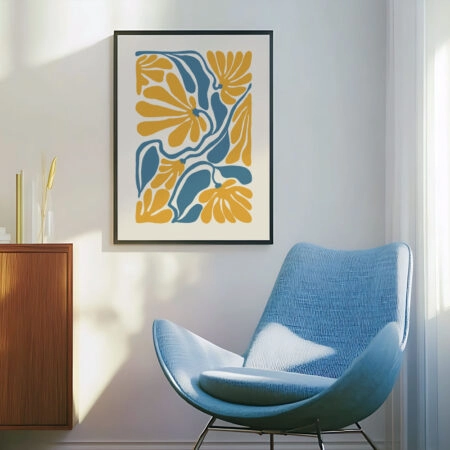 Πόστερ ABSTRACT ORANGE AND BLUE FLOWERS - Botanical - Λουλούδια