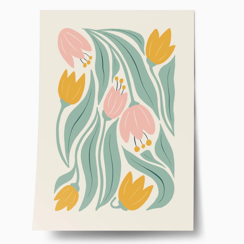 Πόστερ ABSTRACT PINK AND ORANGE FLOWERS