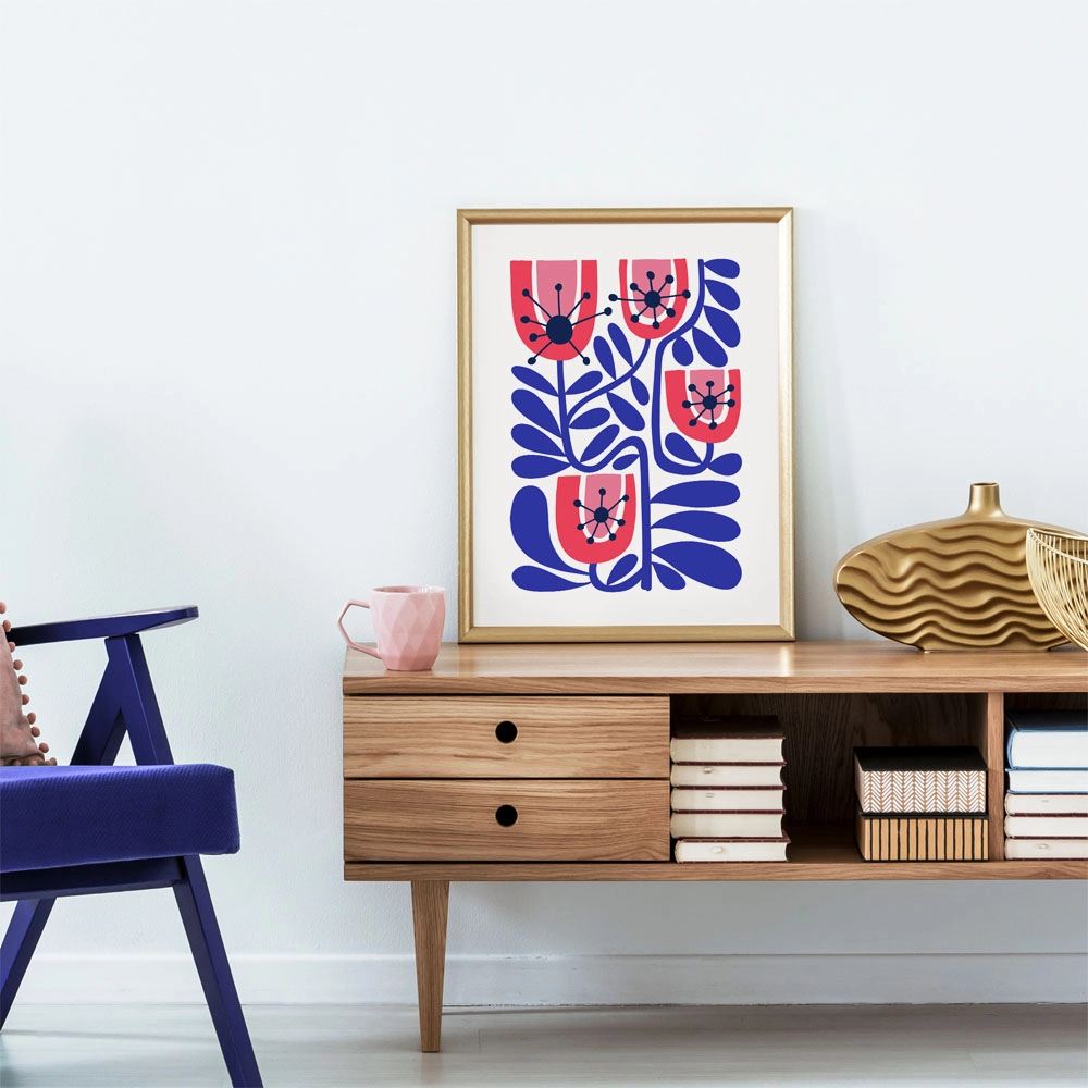 Πόστερ BLUE AND PINK ABSTRACT FLORAL 2