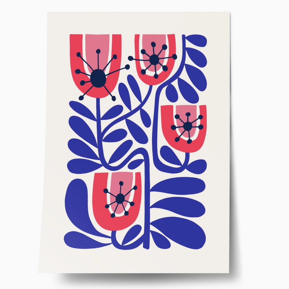 Πόστερ BLUE AND PINK ABSTRACT FLORAL 2
