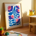 Πόστερ BLUE AND PINK ABSTRACT FLORAL