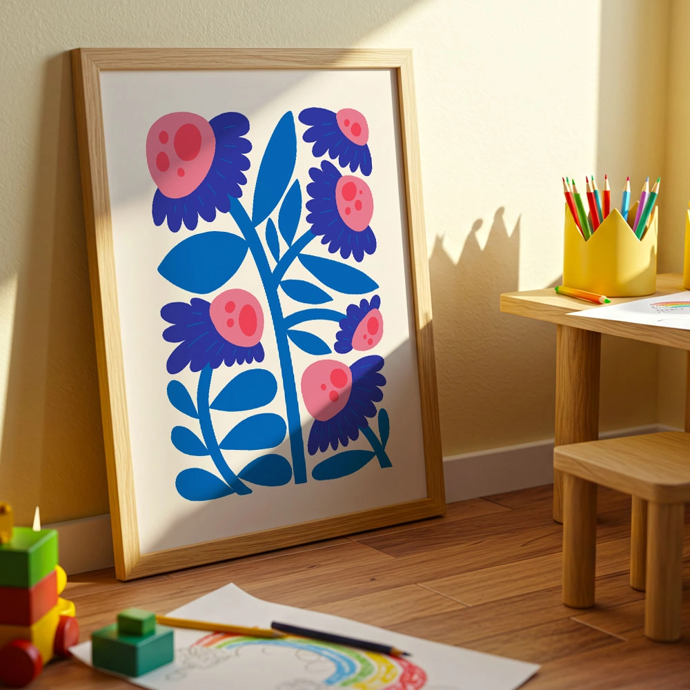 Πόστερ BLUE AND PINK ABSTRACT FLORAL