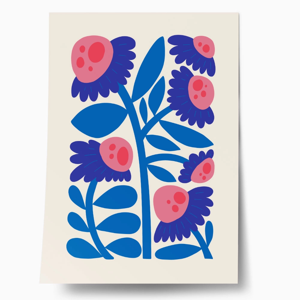 Πόστερ BLUE AND PINK ABSTRACT FLORAL