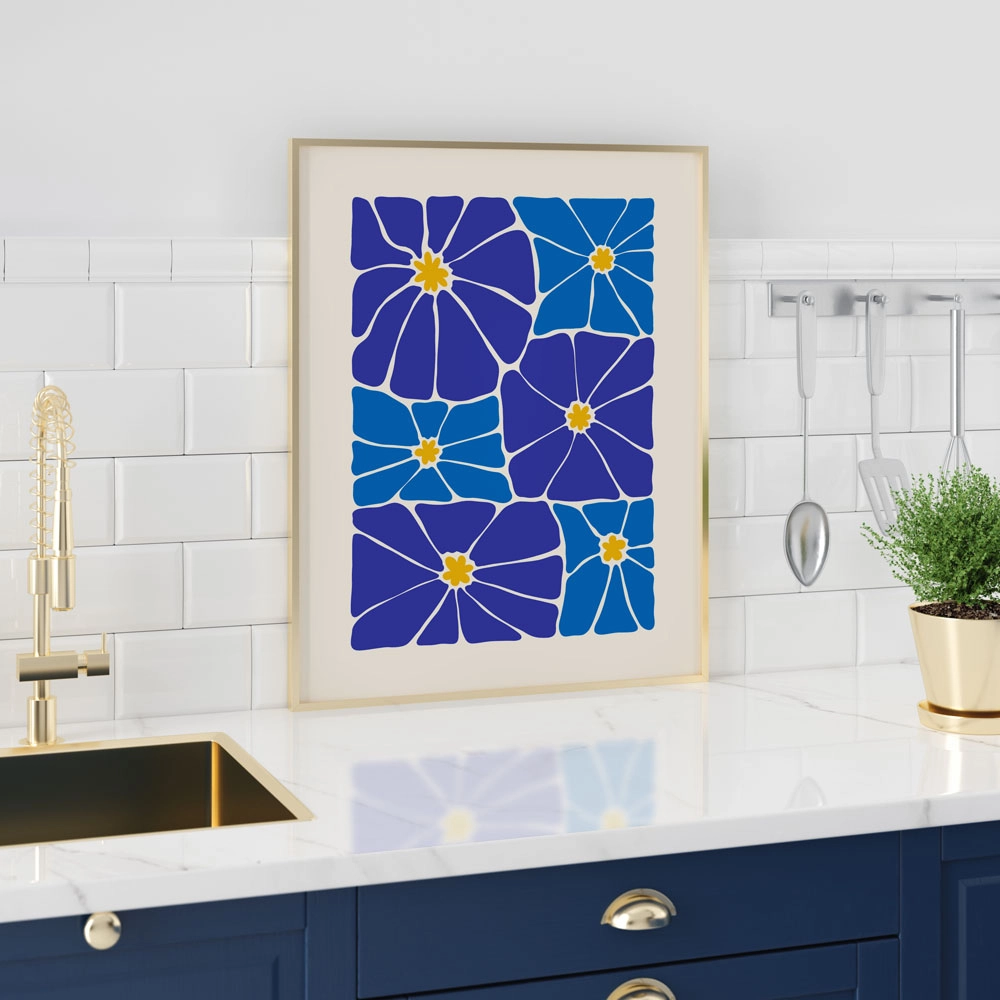 Πόστερ BLUE AND YELLOW ABSTRACT FLORAL