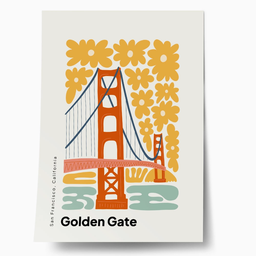 Πόστερ FLORAL TRAVEL GOLDEN GATE