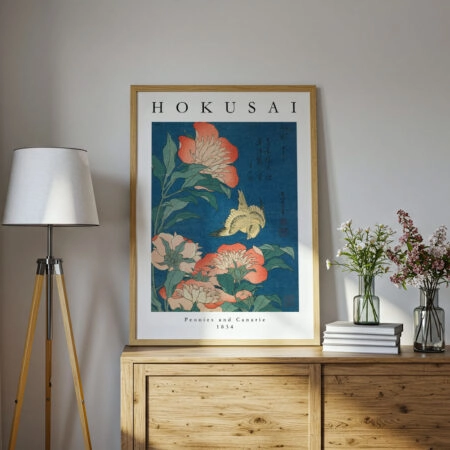 Πόστερ HOKUSAI - PEONIES AND CANARY - Διασημοι Ζωγραφοι
