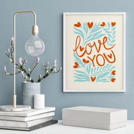 Πόστερ LOVE FLORAL RED AND CYAN - Φρασεις - Κείμενο