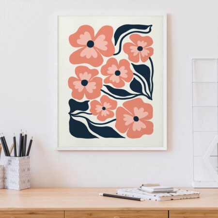 Πόστερ MATISSE STYLE FLORAL PINK AND BLUE - Botanical - Λουλούδια