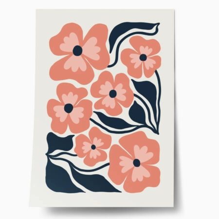 Πόστερ MATISSE STYLE FLORAL PINK AND BLUE - Botanical - Λουλούδια Sticky 1