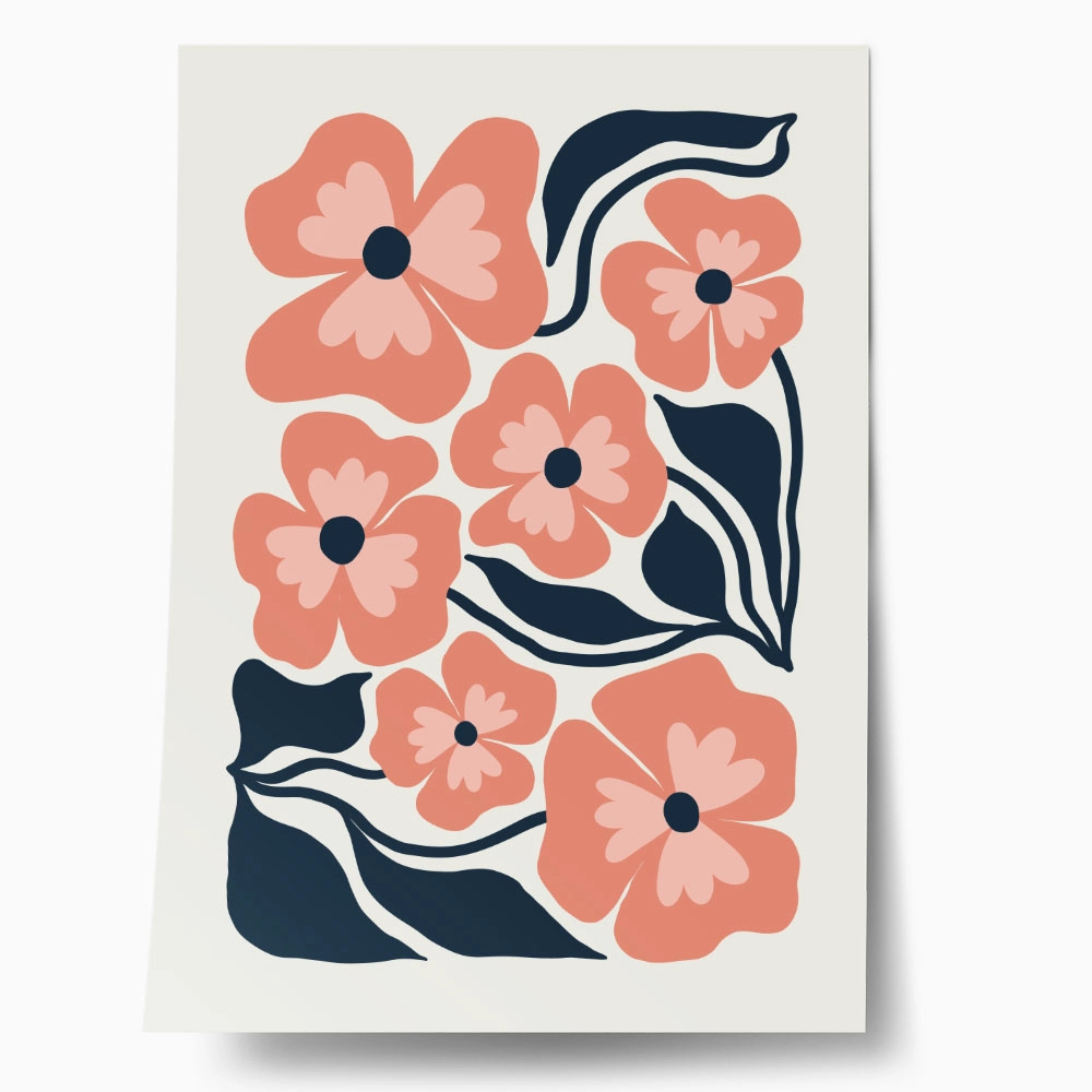 Πόστερ MATISSE STYLE FLORAL PINK AND BLUE