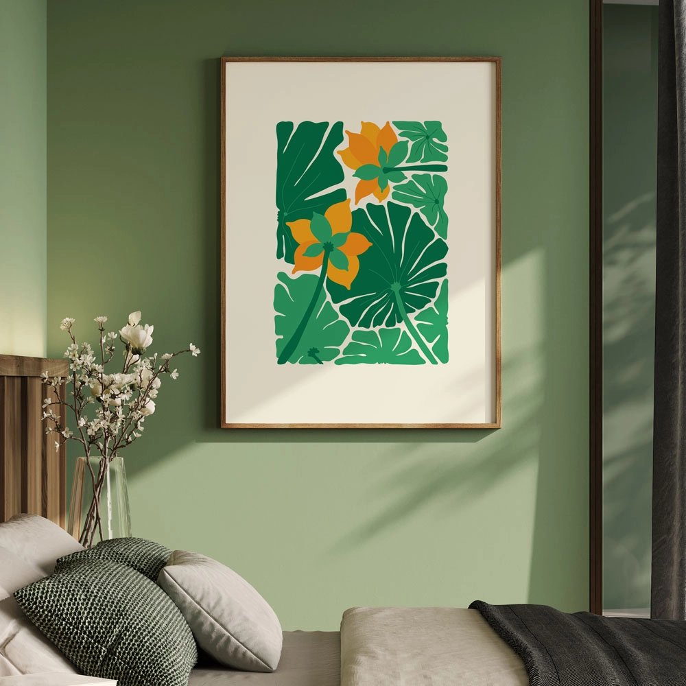 Πόστερ MATISSE STYLE TROPICAL ORANGE AND GREEN FLOWERS 2