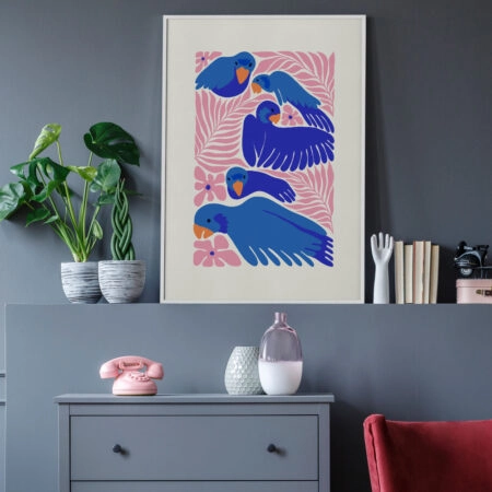 Πόστερ MATISSE STYLE TROPICAL PARROTS AND FLOWERS - Ζωα