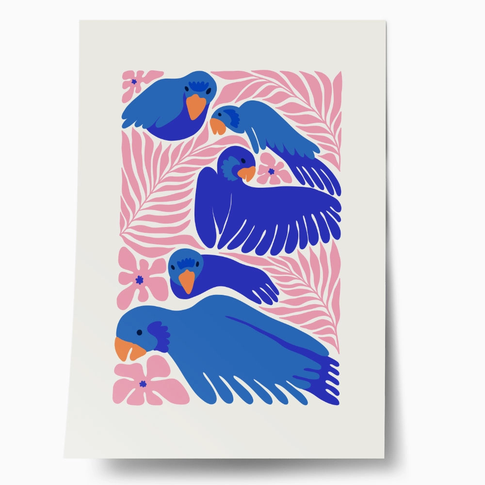 Πόστερ MATISSE STYLE TROPICAL PARROTS AND FLOWERS