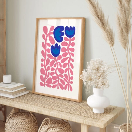 Πόστερ PINK AND BLUE ABSTRACT FLORAL - Botanical - Λουλούδια