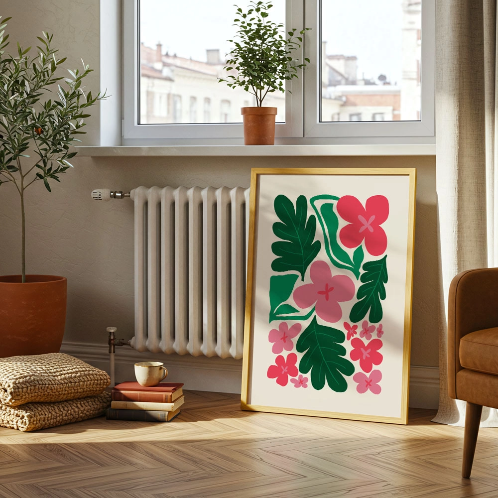 Πόστερ PINK AND GREEN ABSTRACT FLORAL 2