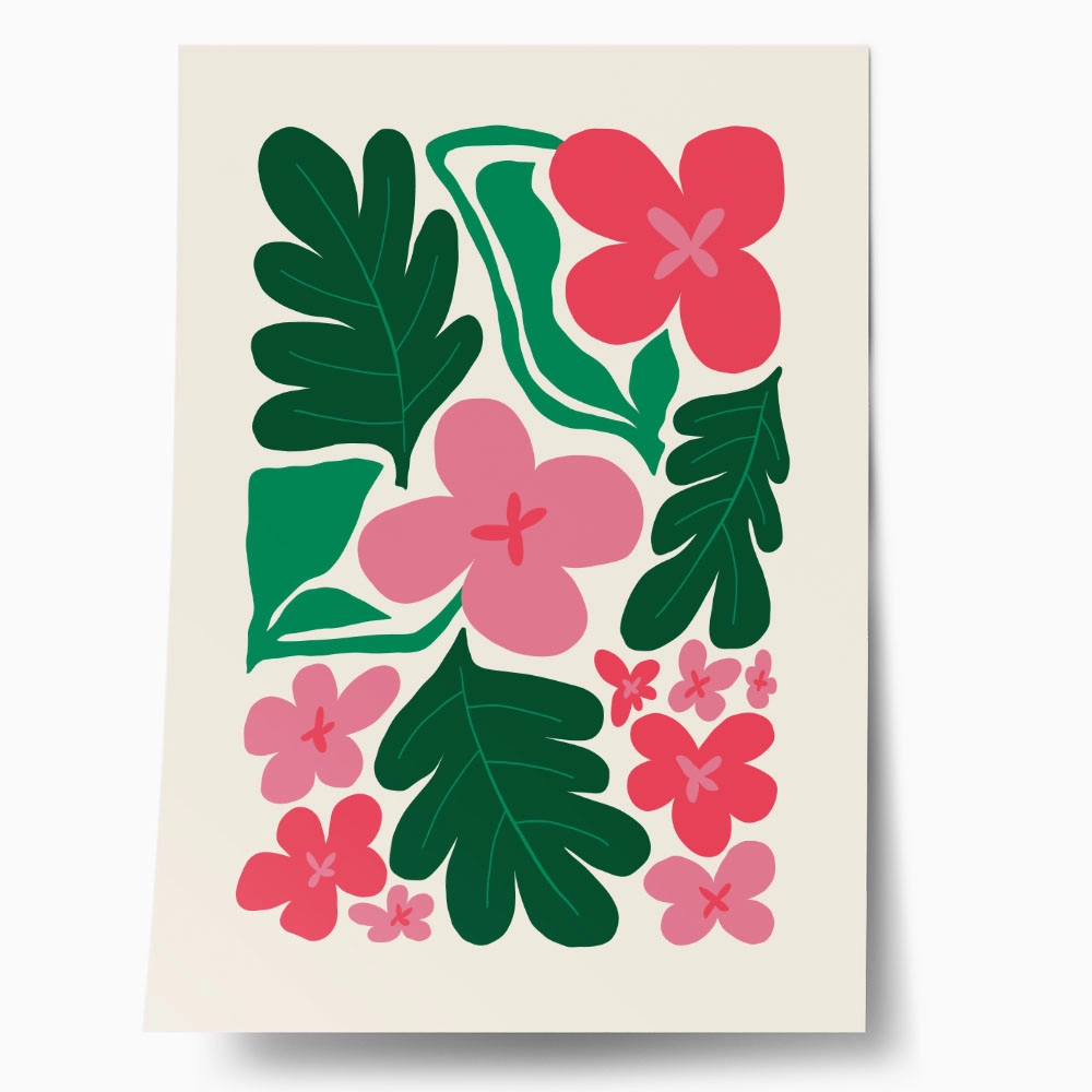 Πόστερ PINK AND GREEN ABSTRACT FLORAL 2