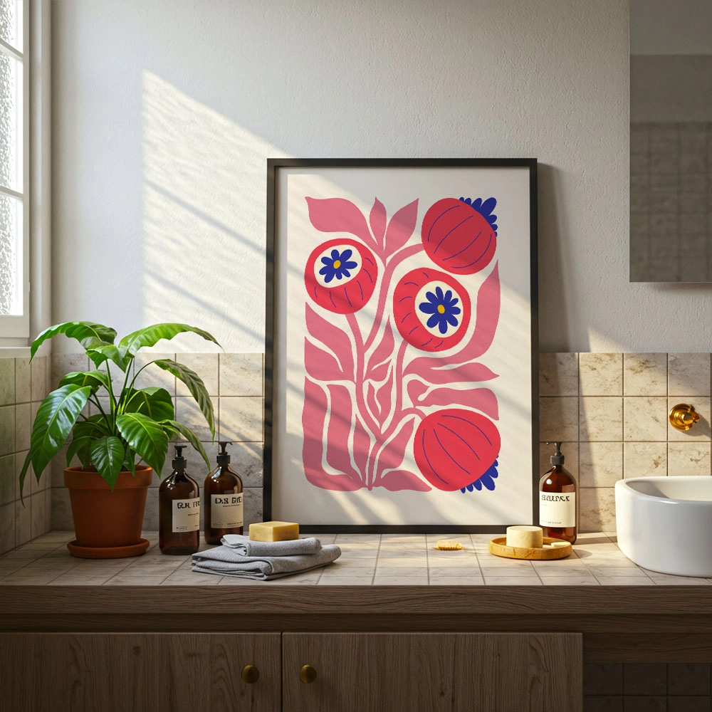 Πόστερ PINK AND RED ABSTRACT FLORAL
