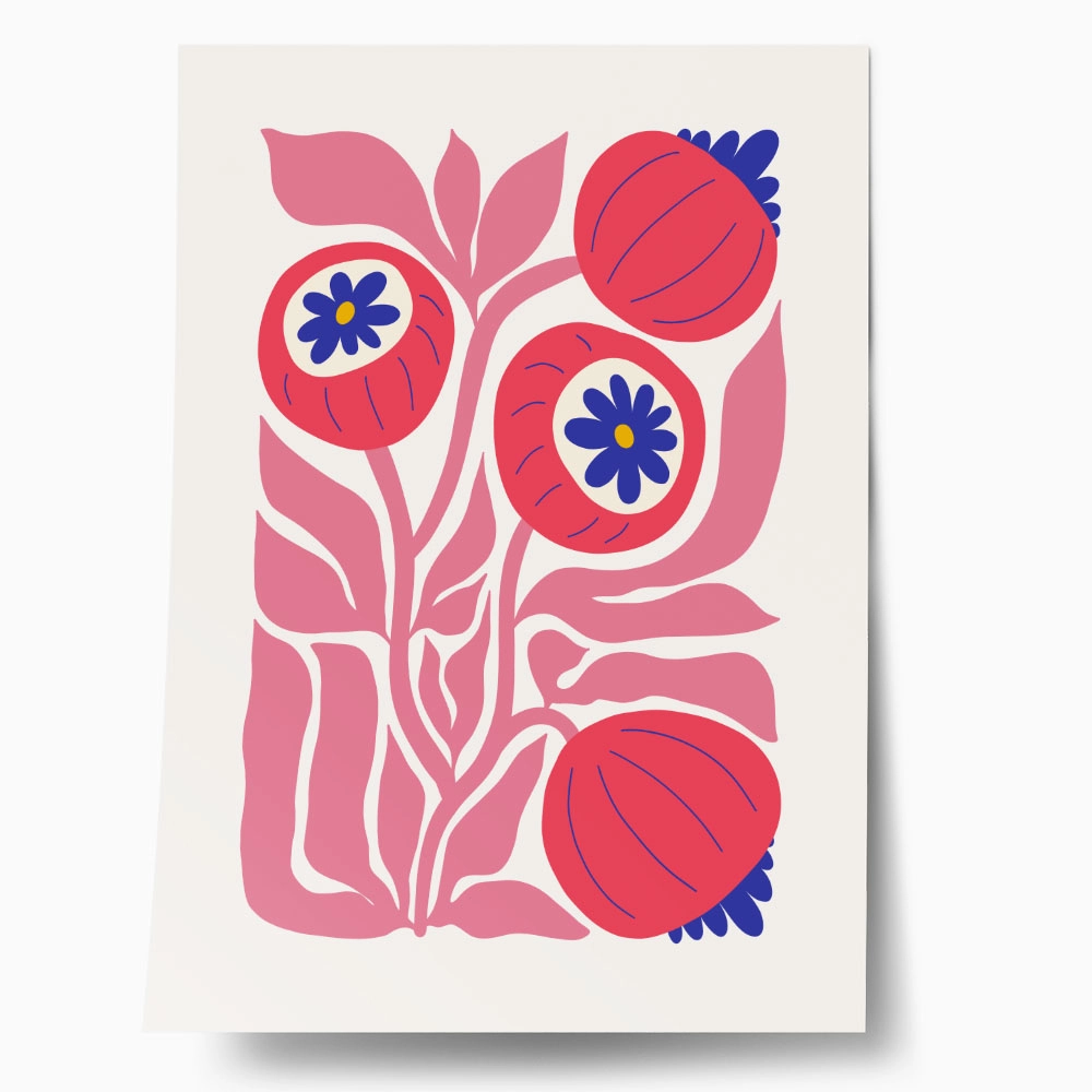 Πόστερ PINK AND RED ABSTRACT FLORAL
