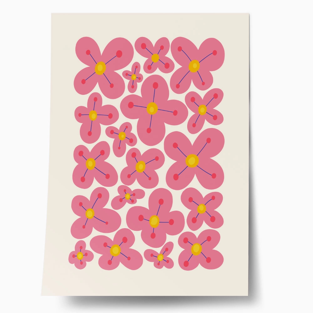 Πόστερ PINK AND YELLOW ABSTRACT FLORAL