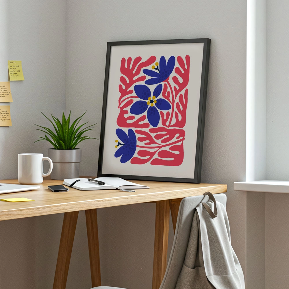 Πόστερ RED AND BLUE ABSTRACT FLORAL 2