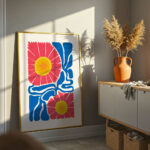 Πόστερ RED AND BLUE ABSTRACT FLORAL