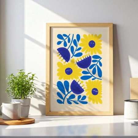 Πόστερ YELLOW AND BLUE ABSTRACT FLORAL - Botanical - Λουλούδια