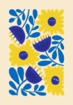 Πόστερ YELLOW AND BLUE ABSTRACT FLORAL