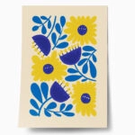 Πόστερ YELLOW AND BLUE ABSTRACT FLORAL