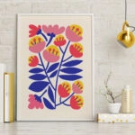 Πόστερ YELLOW PINK AND BLUE ABSTRACT FLORAL