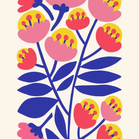 Πόστερ YELLOW PINK AND BLUE ABSTRACT FLORAL - Botanical - Λουλούδια Sticky 3