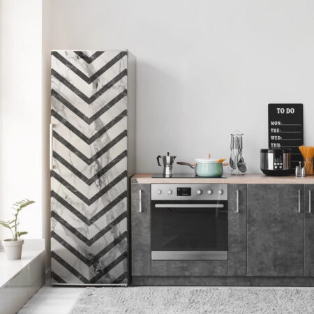 Αυτοκόλλητο ψυγείου GEOMETRIC BLACK AND WHITE MARBLE - Απομιμηση υλικων Sticky 1