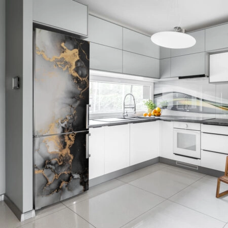 Αυτοκόλλητο ψυγείου WHITE BLACK GOLD MARBLE - Απομιμηση υλικων Sticky 1