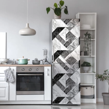 Αυτοκόλλητο ψυγείου BLACK AND WHITE MARBLE GEOMETRICAL 2 - Απομιμηση υλικων Sticky 1