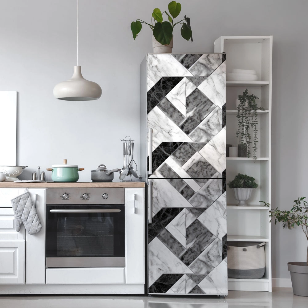 Αυτοκόλλητο ψυγείου BLACK AND WHITE MARBLE GEOMETRICAL 2