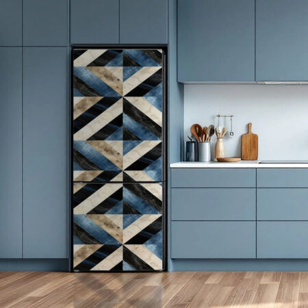 Αυτοκόλλητο ψυγείου BLUE AND BEIGE GEOMETRICAL MARBLE - Απομιμηση υλικων Sticky 1
