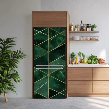 Αυτοκόλλητο ψυγείου GREEN AND GOLD GEOMETRICAL MARBLE - Απομιμηση υλικων Sticky 1