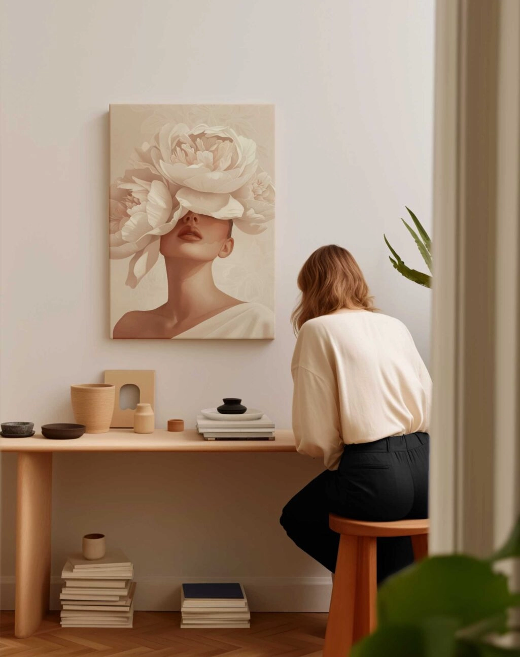 Πινακας σε καμβά WOMAN WITH PEONIES
