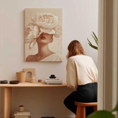 Πινακας σε καμβά WOMAN WITH PEONIES - Πορτραιτα και Φιγουρες