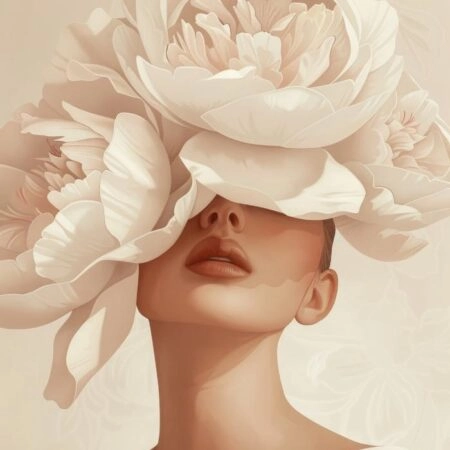 Πινακας σε καμβά WOMAN WITH PEONIES - Πορτραιτα και Φιγουρες Sticky 5