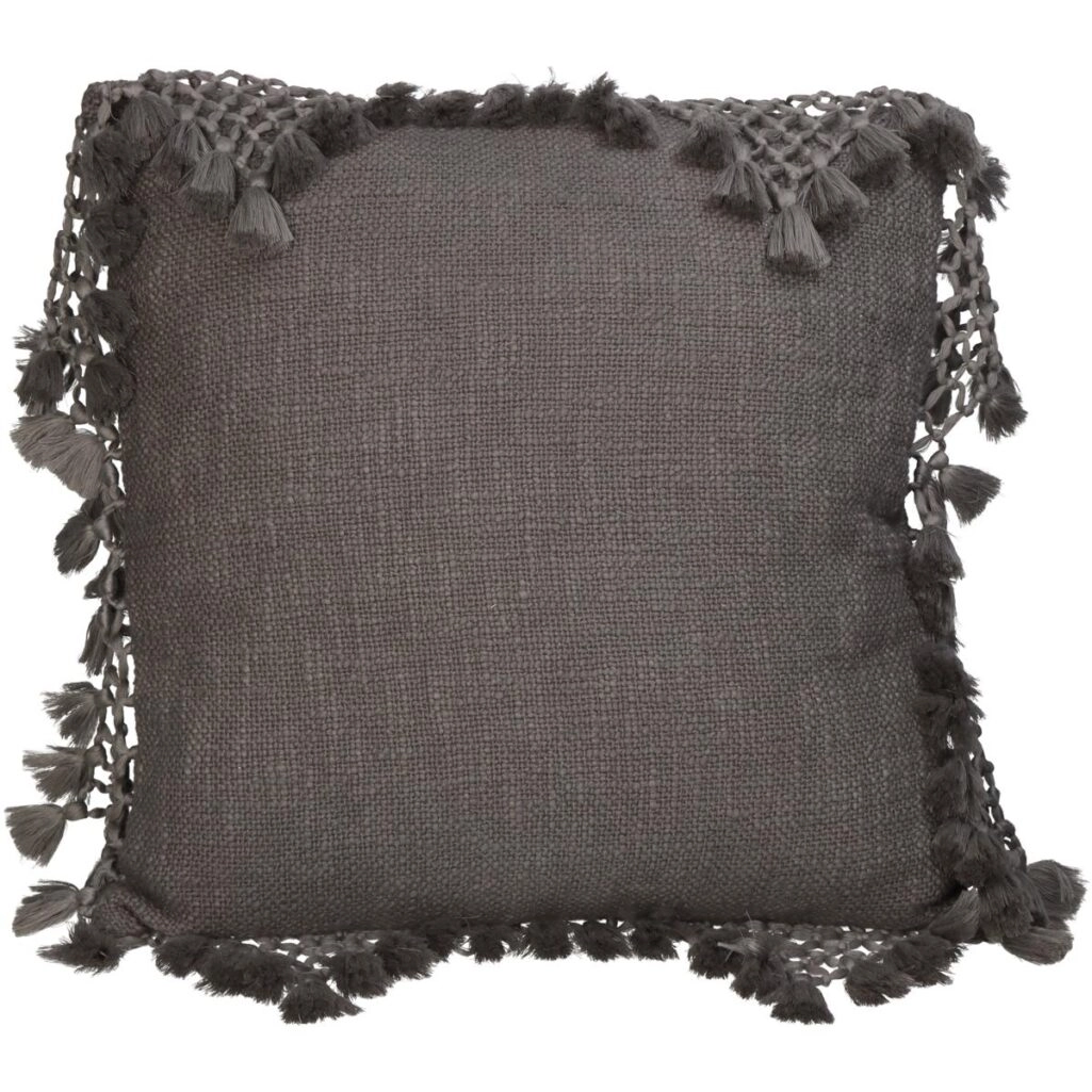Μαξιλάρι Με Φούντες Γκρι Βαμβακερό 45x45cm