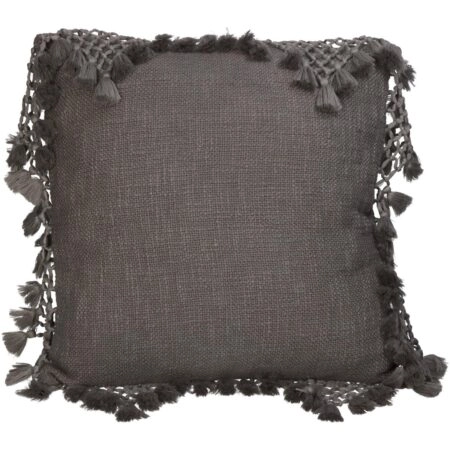 Μαξιλάρι Με Φούντες Γκρι Βαμβακερό 45x45cm - Διακοσμητικά Μαξιλάρια
